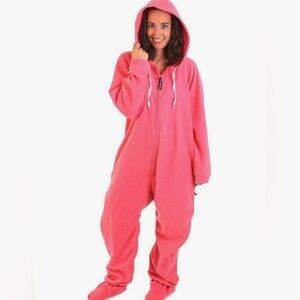 Adult Halloween Costume Lounge Warm Onesie in Pink, Size Unisex Medium